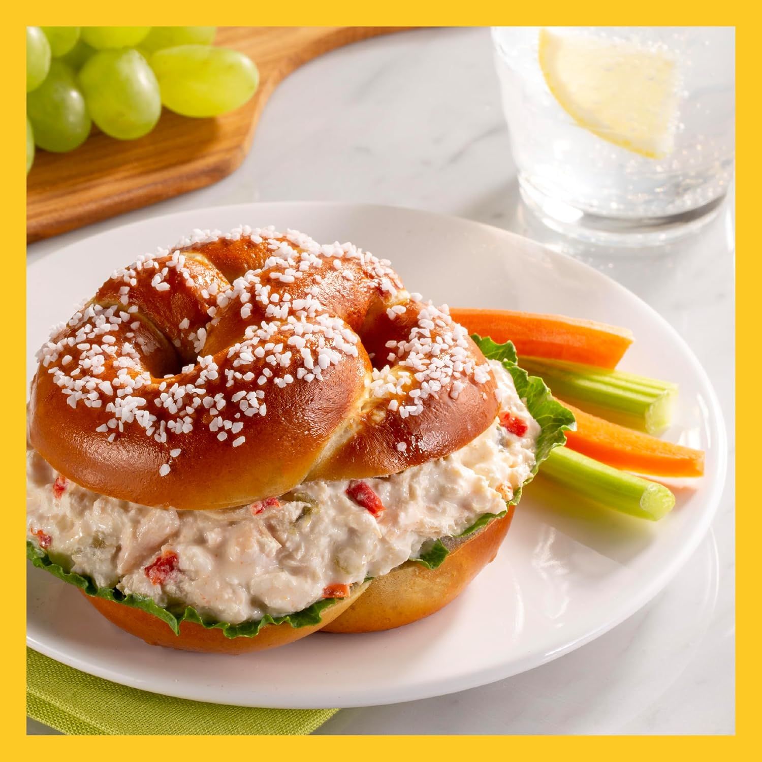 Shows the product in an appetizing, real-world dining context to help shoppers visualize the product as part of their meal experience.