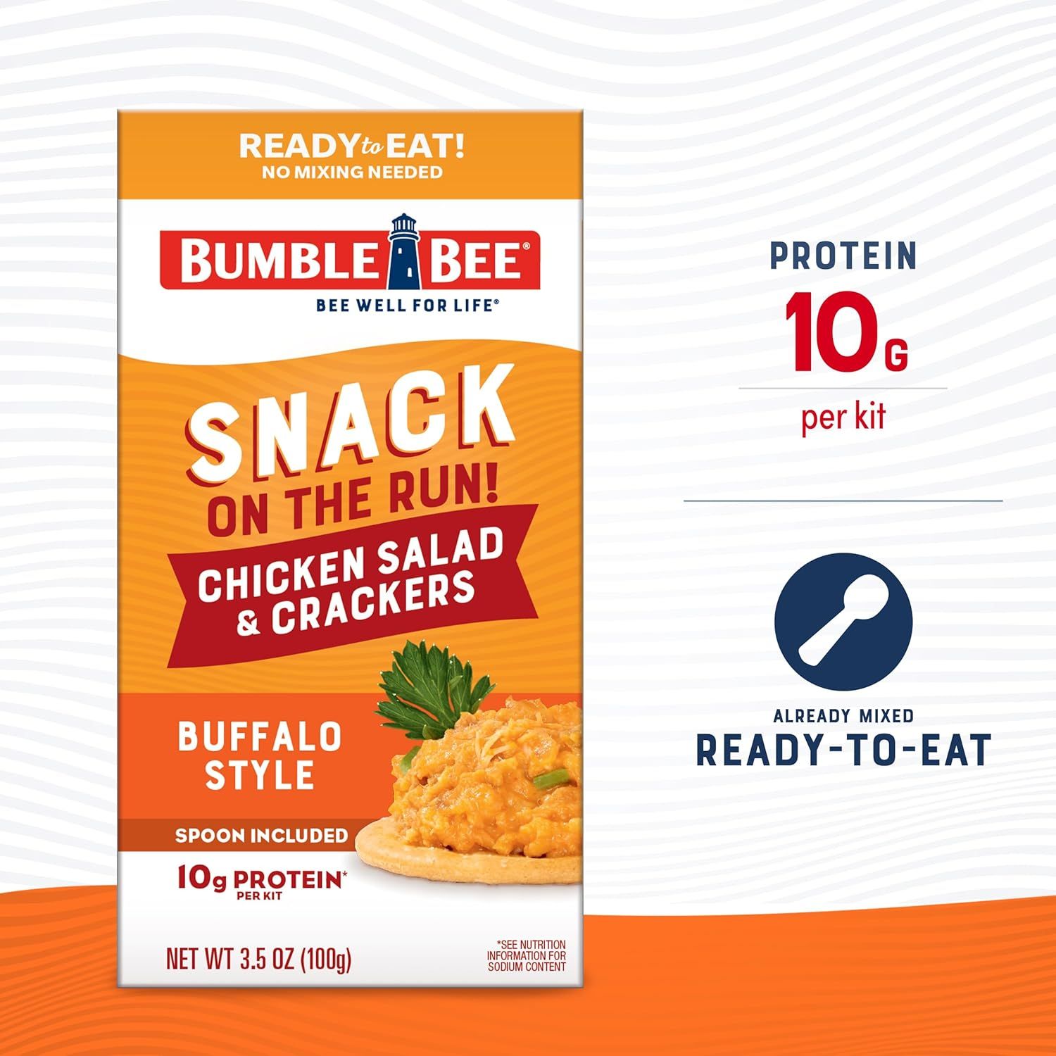 Highlights the high protein content (10g per kit) to communicate the product's nutritional value and appeal to health-conscious shoppers looking for…