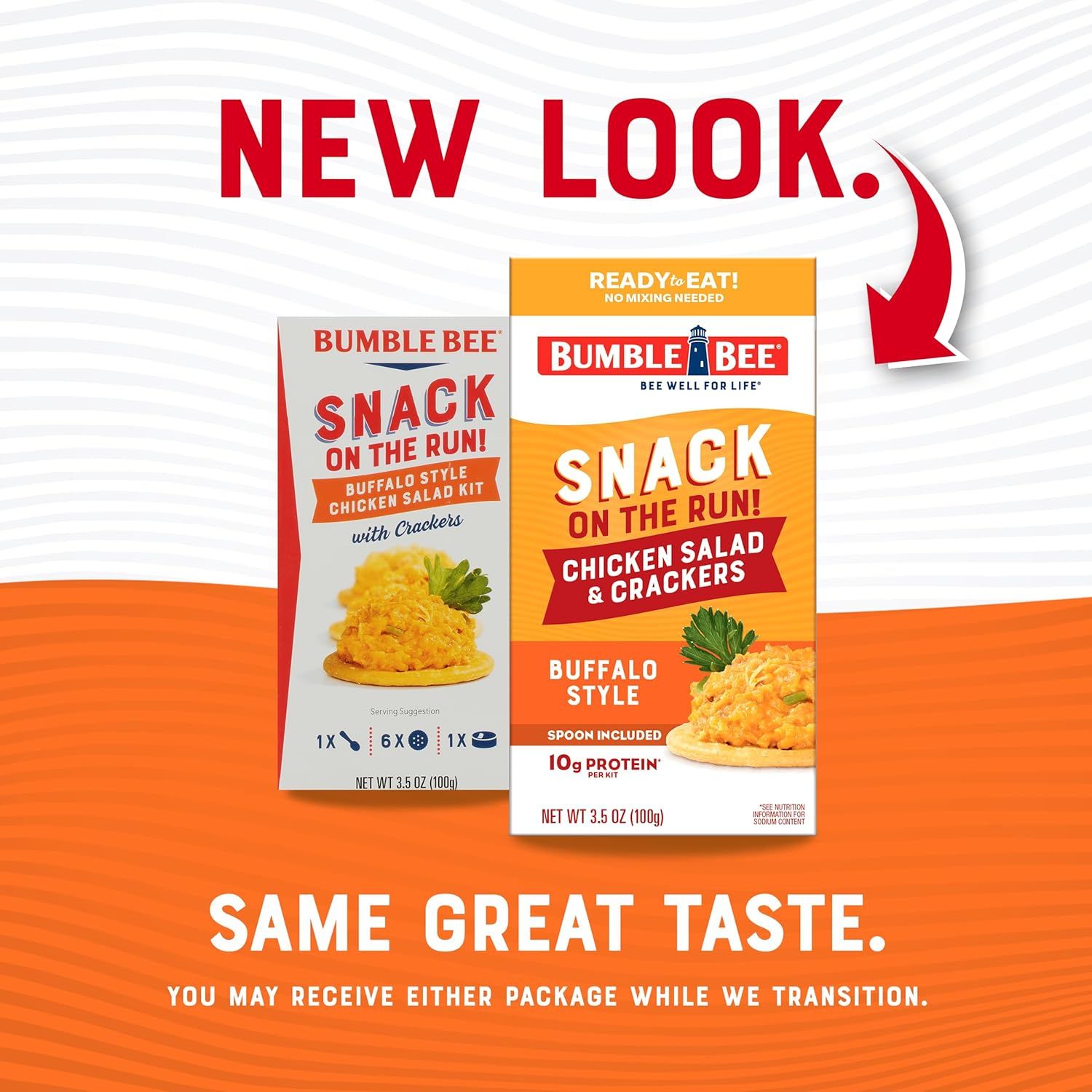 Communicates to shoppers that the product has a new look/packaging design while reassuring them that the product quality and taste remain the same during the…