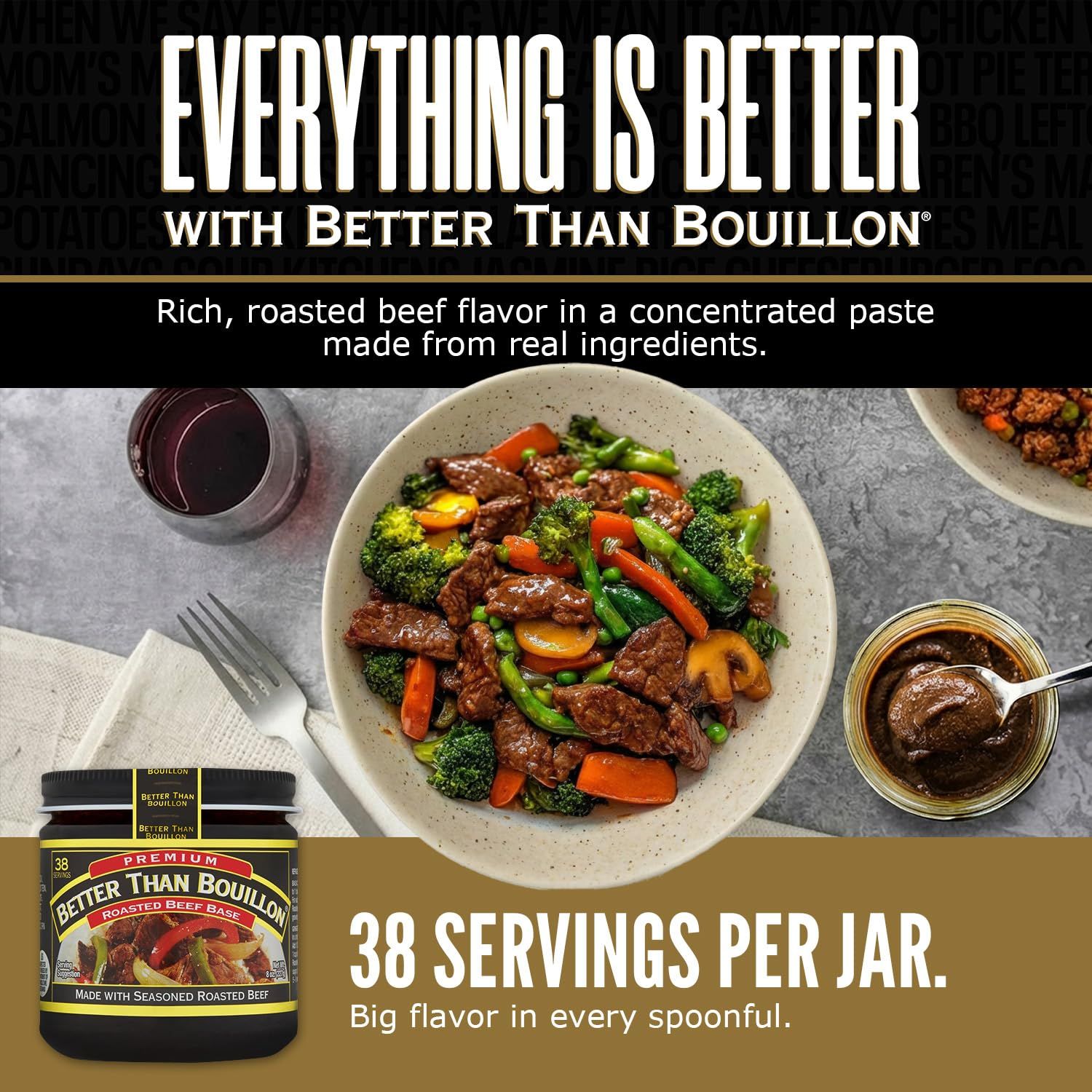Communicates the high value and quantity of the product by emphasizing that one jar provides 38 servings, reassuring shoppers of its cost-effectiveness and…