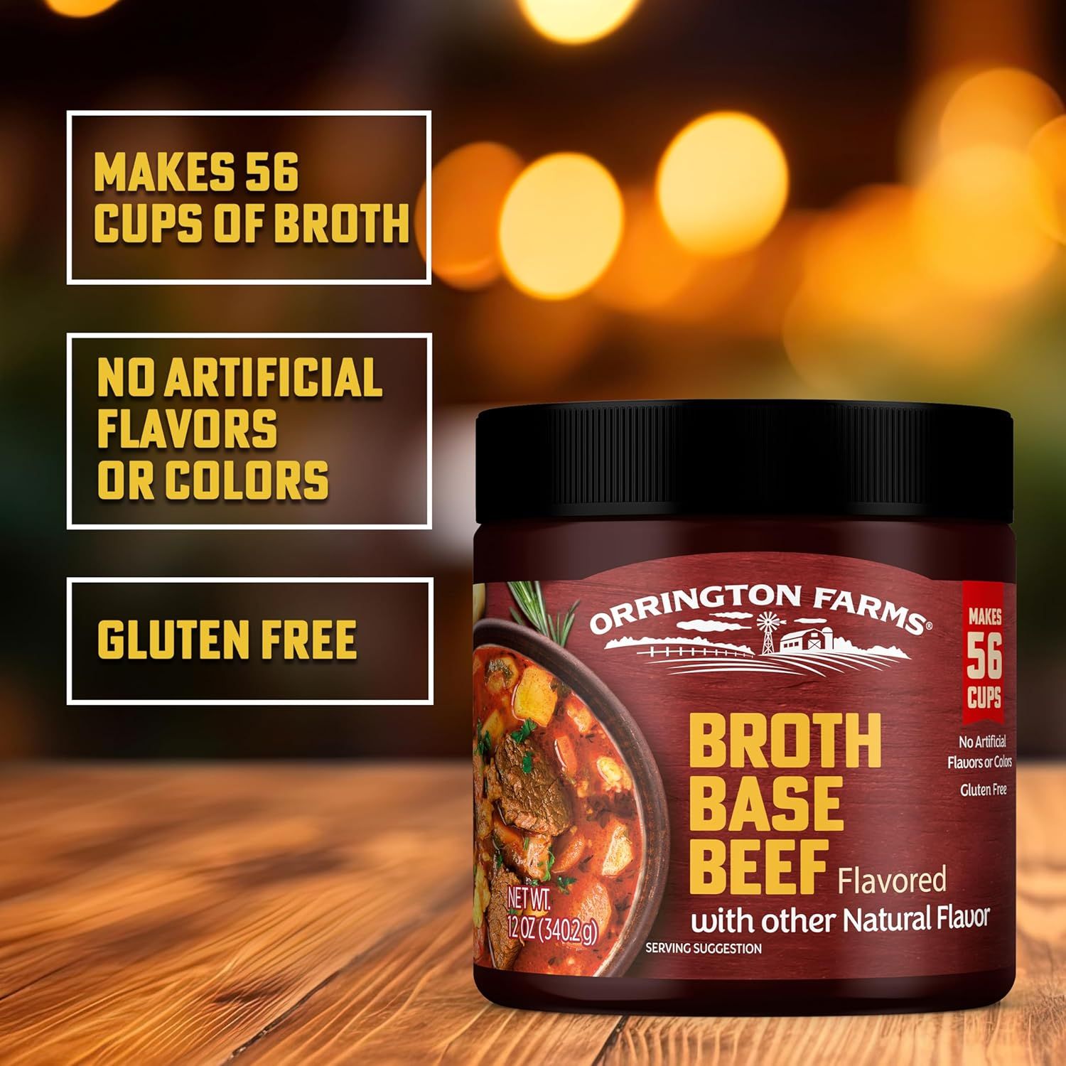 Communicates multiple key selling benefits of the broth base product in a visually segmented layout to reassure shoppers about quantity, natural ingredients,…