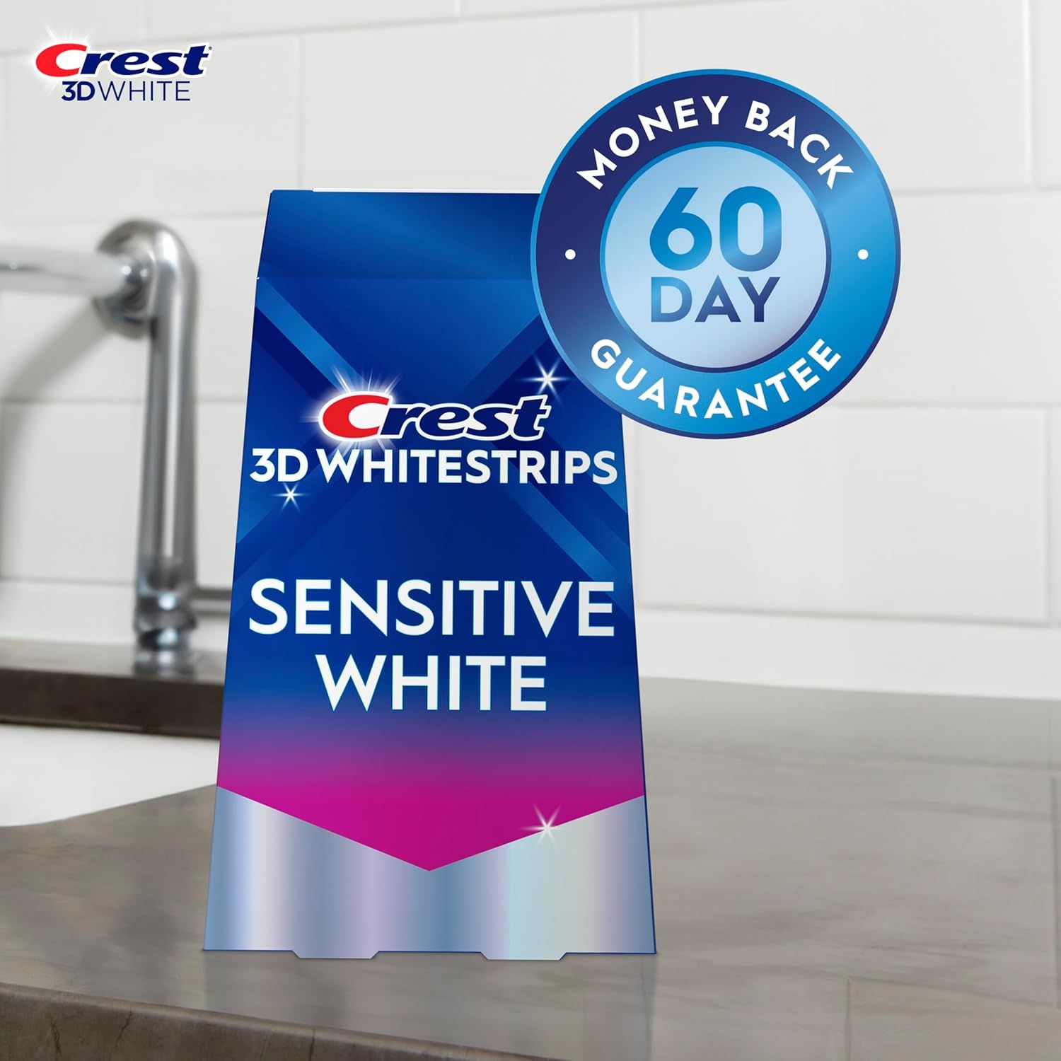 Reassures shoppers by highlighting the risk-free 60-day money-back guarantee, building trust and reducing purchase hesitation for the sensitive whitening…