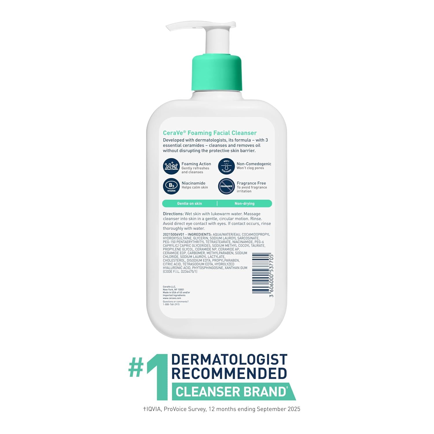 Communicates third-party professional endorsement to build trust and credibility by highlighting that CeraVe is the #1 dermatologist recommended cleanser brand.