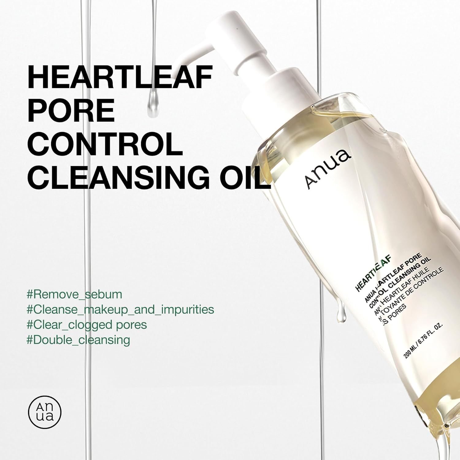 Communicates multiple distinct benefits of the cleansing oil through a bulleted list format, showing shoppers that this product addresses several skincare concerns including sebum removal, makeup…