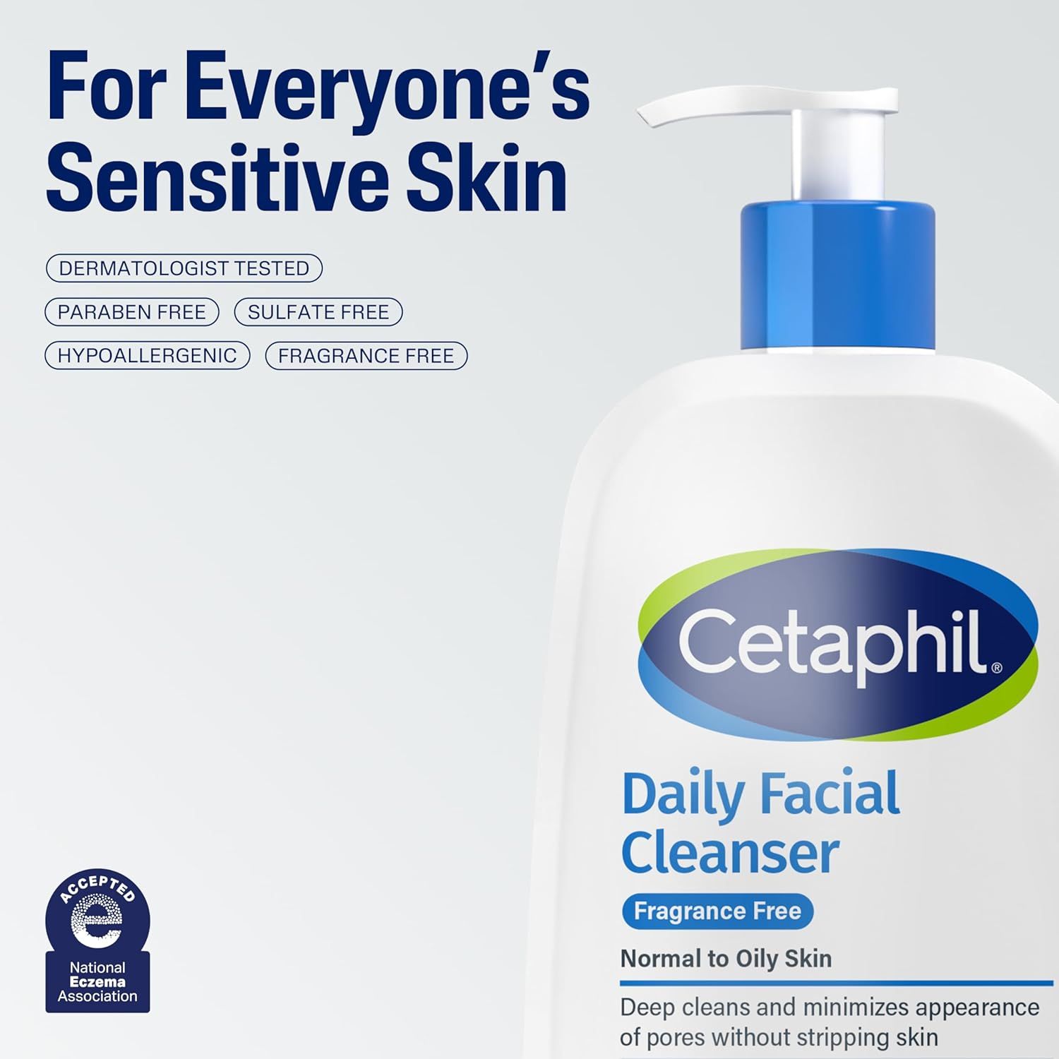 Communicates multiple safety and suitability benefits to reassure shoppers with sensitive skin that the product is gentle, tested, and free from common irritants.