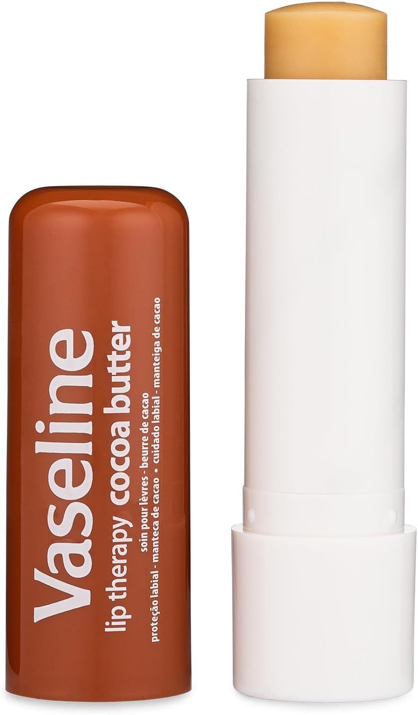 Provides a clean, catalog-style view of the Vaseline lip therapy cocoa butter product showing both the packaging and the lip balm stick on a white background for clear product identification.