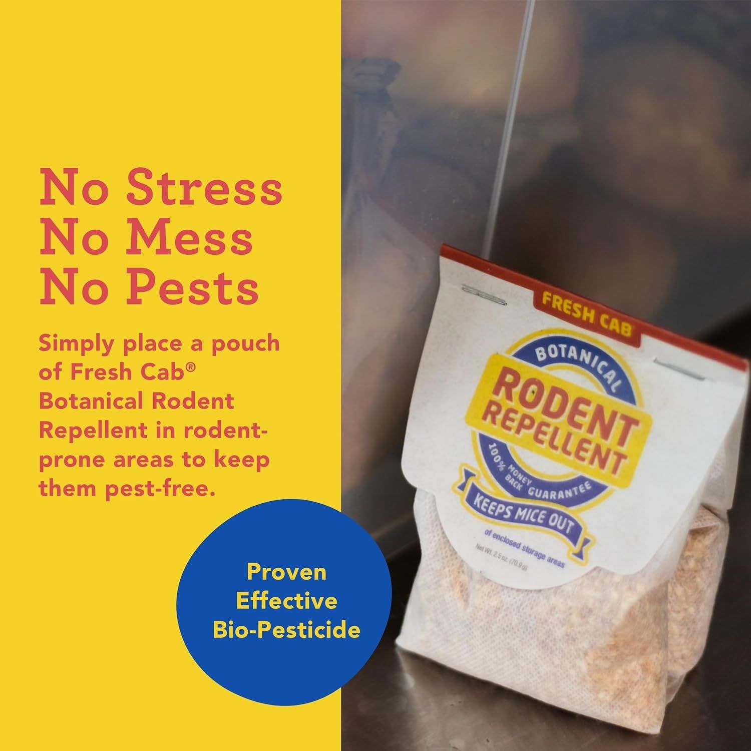 Demonstrates how simple it is to use the product by showing the straightforward placement of the rodent repellent pouch in pest-prone areas. Communicates the…