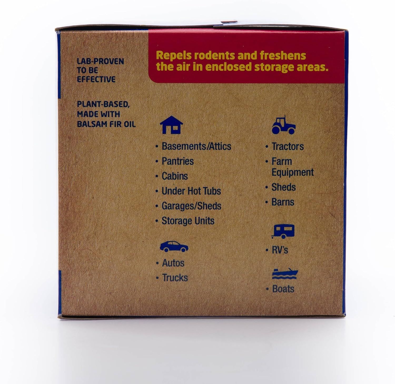 Demonstrates the wide range of environments and scenarios where the rodent repellent can be used, from basements and garages to tractors, RVs, and boats,…