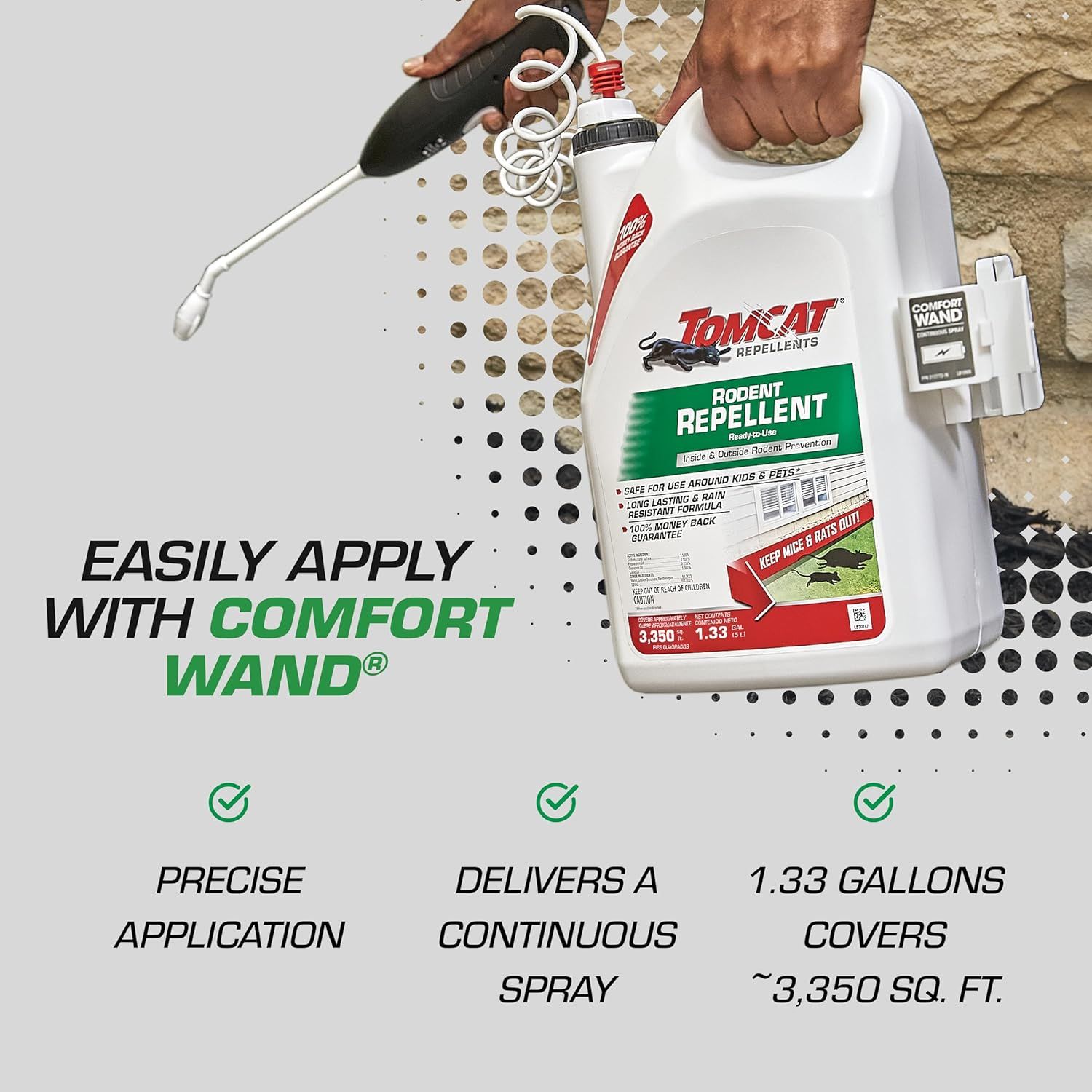 Communicates multiple benefits of the Comfort Wand applicator system: ease of use, precision, continuous spray delivery, and large coverage area to reassure…