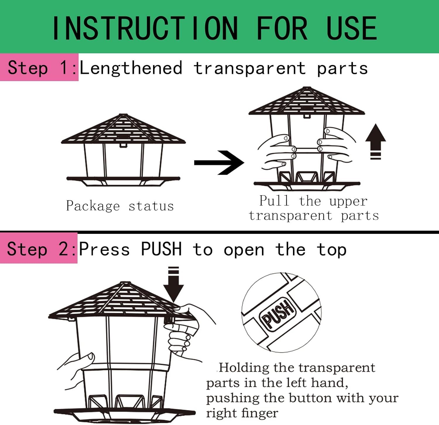 Provides step-by-step visual instructions to guide the customer through the assembly and opening mechanism of the product, ensuring ease of setup and proper usage.