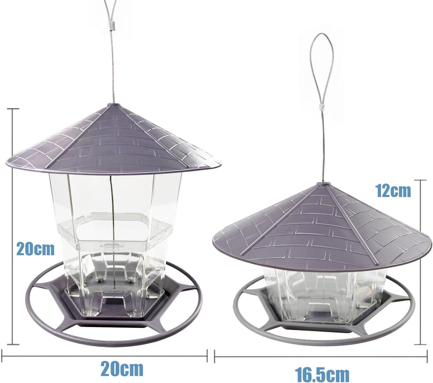 Communicates the exact physical dimensions of the bird feeder (height, width, diameter) to help shoppers understand the product's size and ensure it fits their intended space.