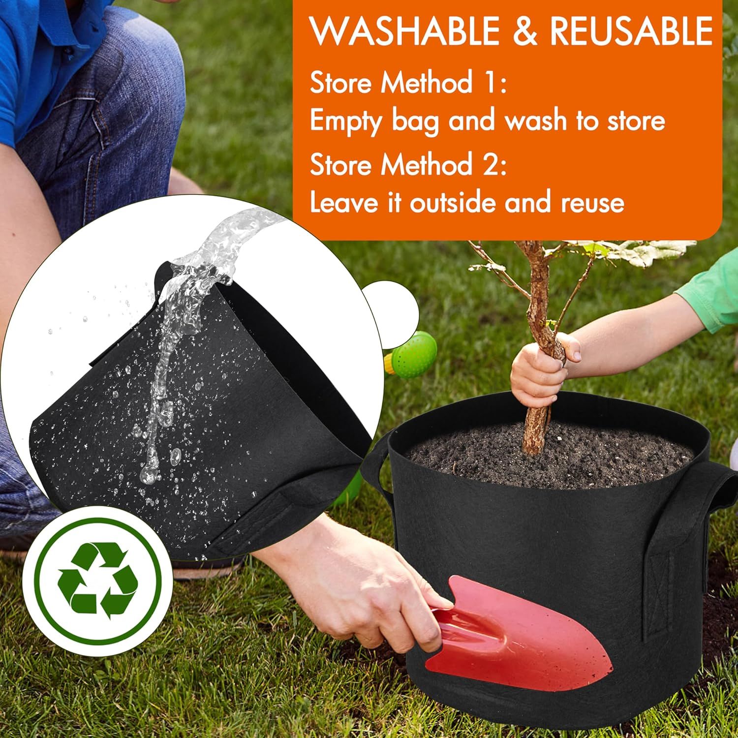 Communicates that the product is environmentally responsible by being washable and reusable, reducing waste and promoting sustainability. Provides clear instructions on two methods for storing the…