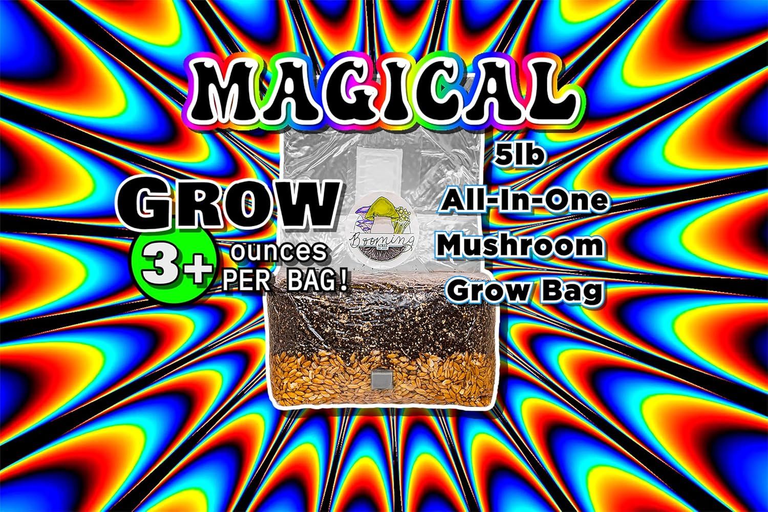Communicates the product's capacity (5lb) and performance yield (3+ ounces per bag) to help shoppers understand the quantity and output they can expect from this mushroom grow bag. Highlights the…