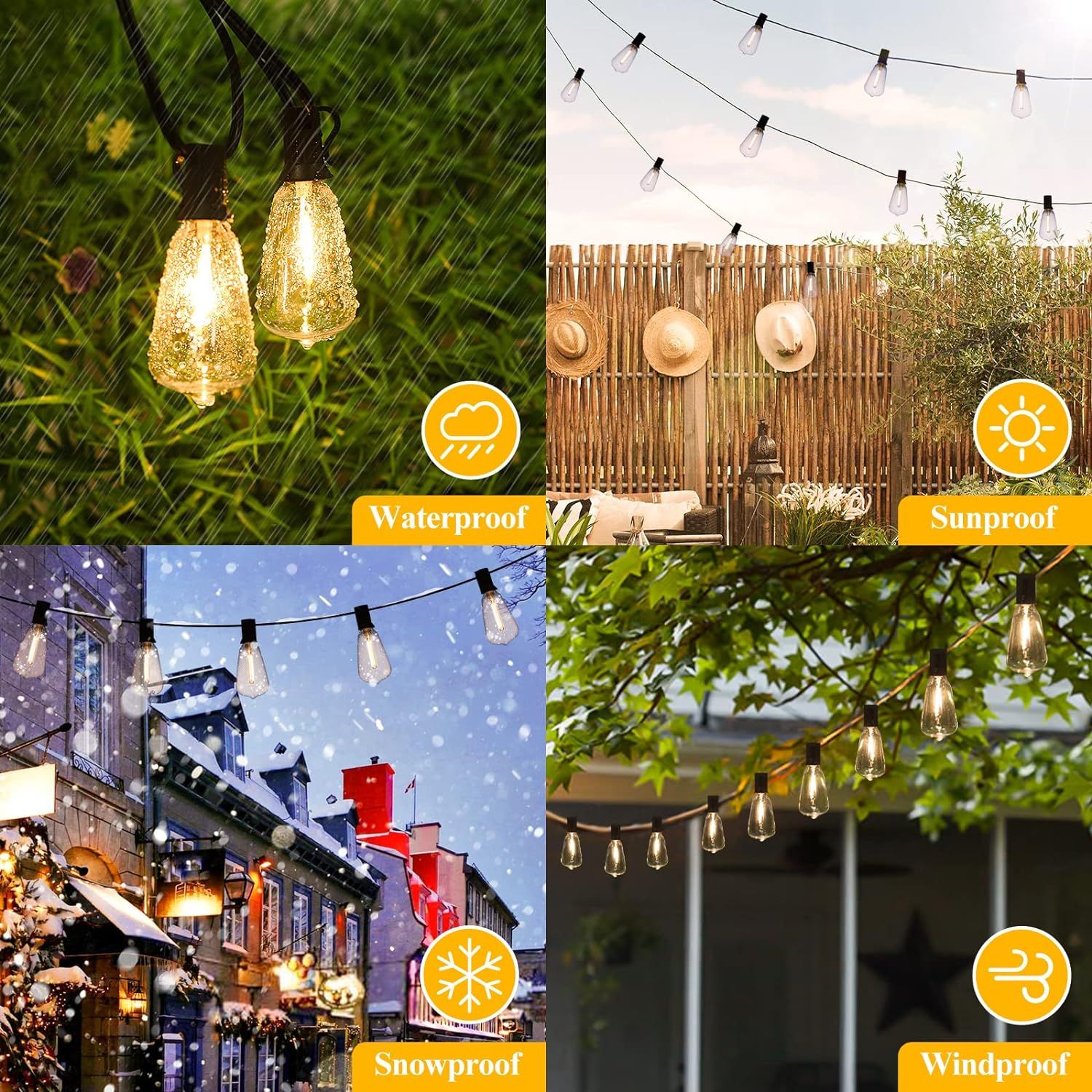 Demonstrates the product's versatility across multiple outdoor environments and weather conditions (rain, sun, snow, wind) to reassure shoppers it works in…