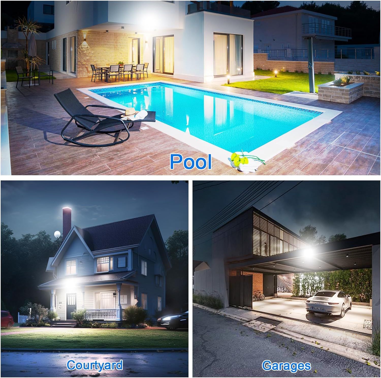 Demonstrates multiple use cases and environments where the product (likely outdoor/security lighting) can be effectively applied, showing versatility across…