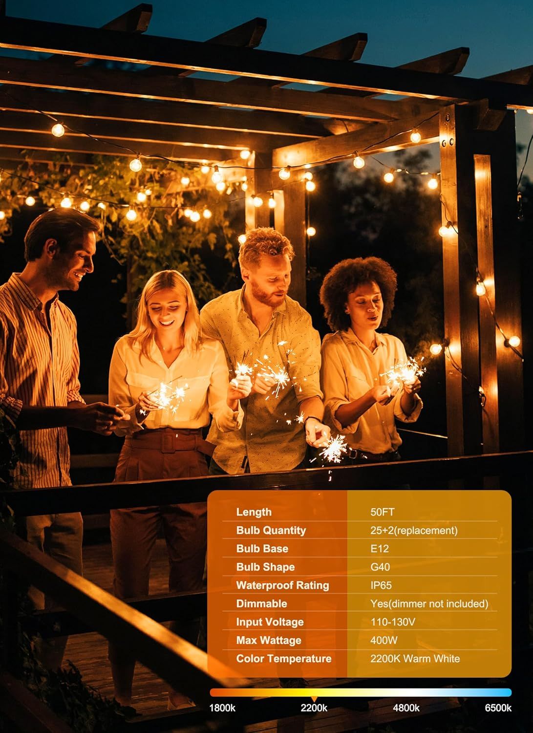 Communicates the detailed technical specifications of the string lights in a structured table format, helping shoppers understand the product's capabilities…