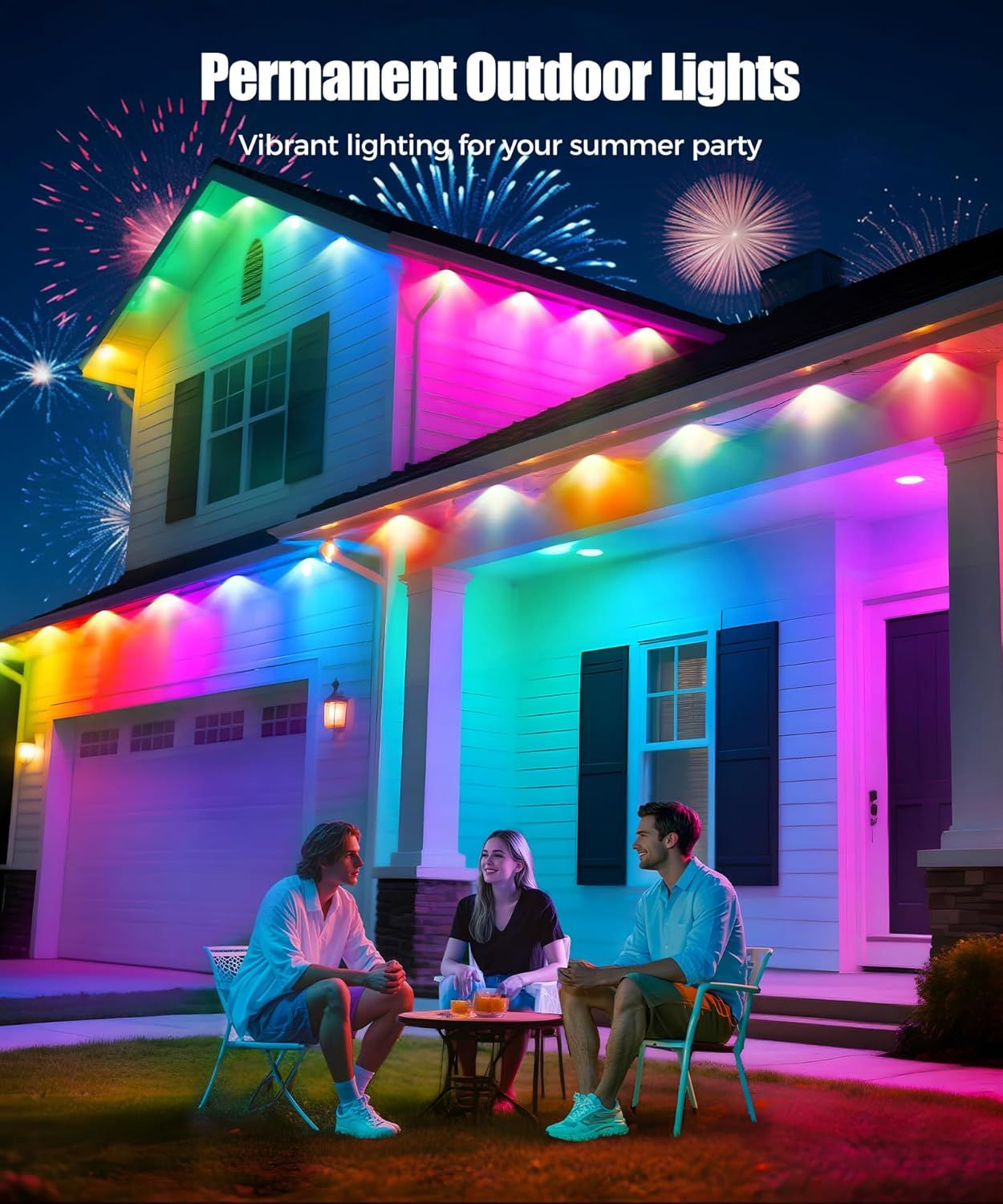 Demonstrates the product in a real-world social setting to show how the colorful outdoor lights create an inviting party atmosphere for entertaining guests at…