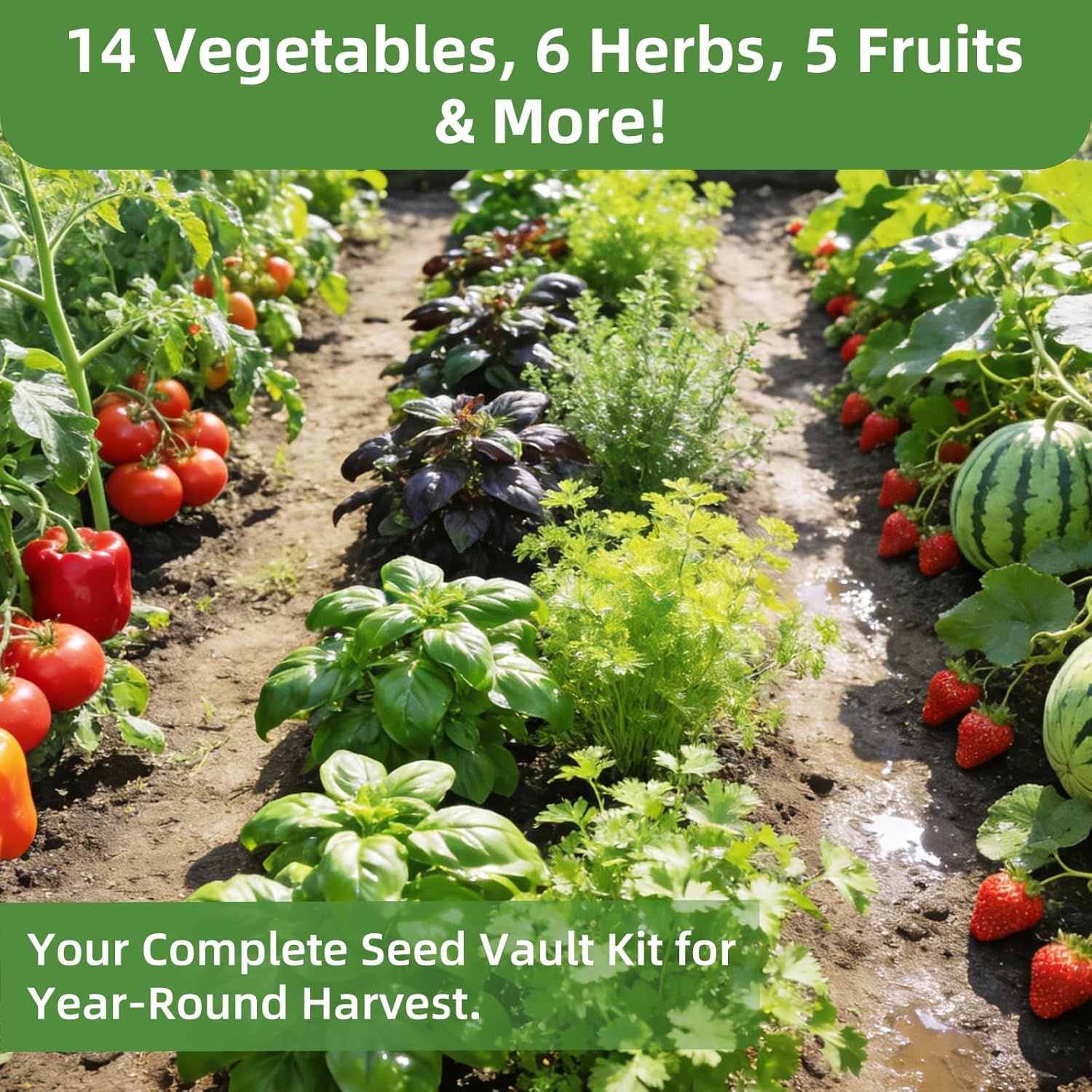 Demonstrates the comprehensive variety of seeds included in the kit, showing shoppers the abundance and diversity of what they will receive to reassure them of the product's value and completeness.