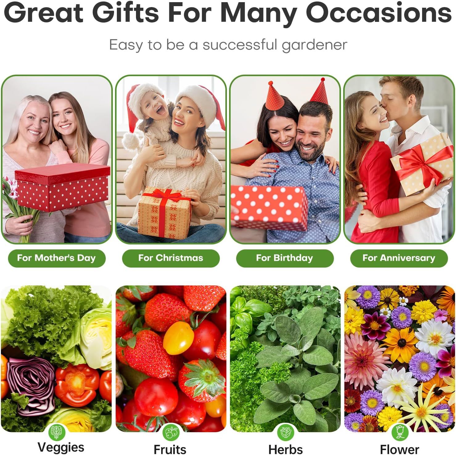 Positions the product as a perfect gift for multiple occasions (Mother's Day, Christmas, Birthday, Anniversary) to drive seasonal and year-round gift purchases. Demonstrates the product's…