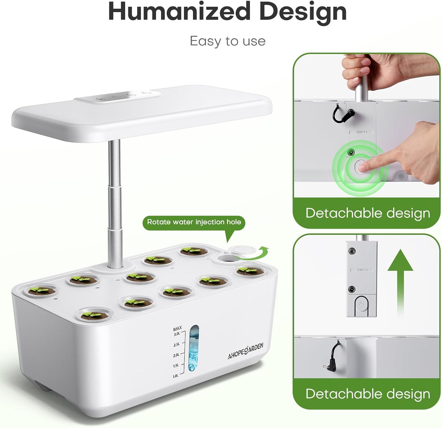 Highlights the product's physical components and design features, showing how the water injection system works and how the unit can be easily detached for convenience. Communicates multiple distinct…