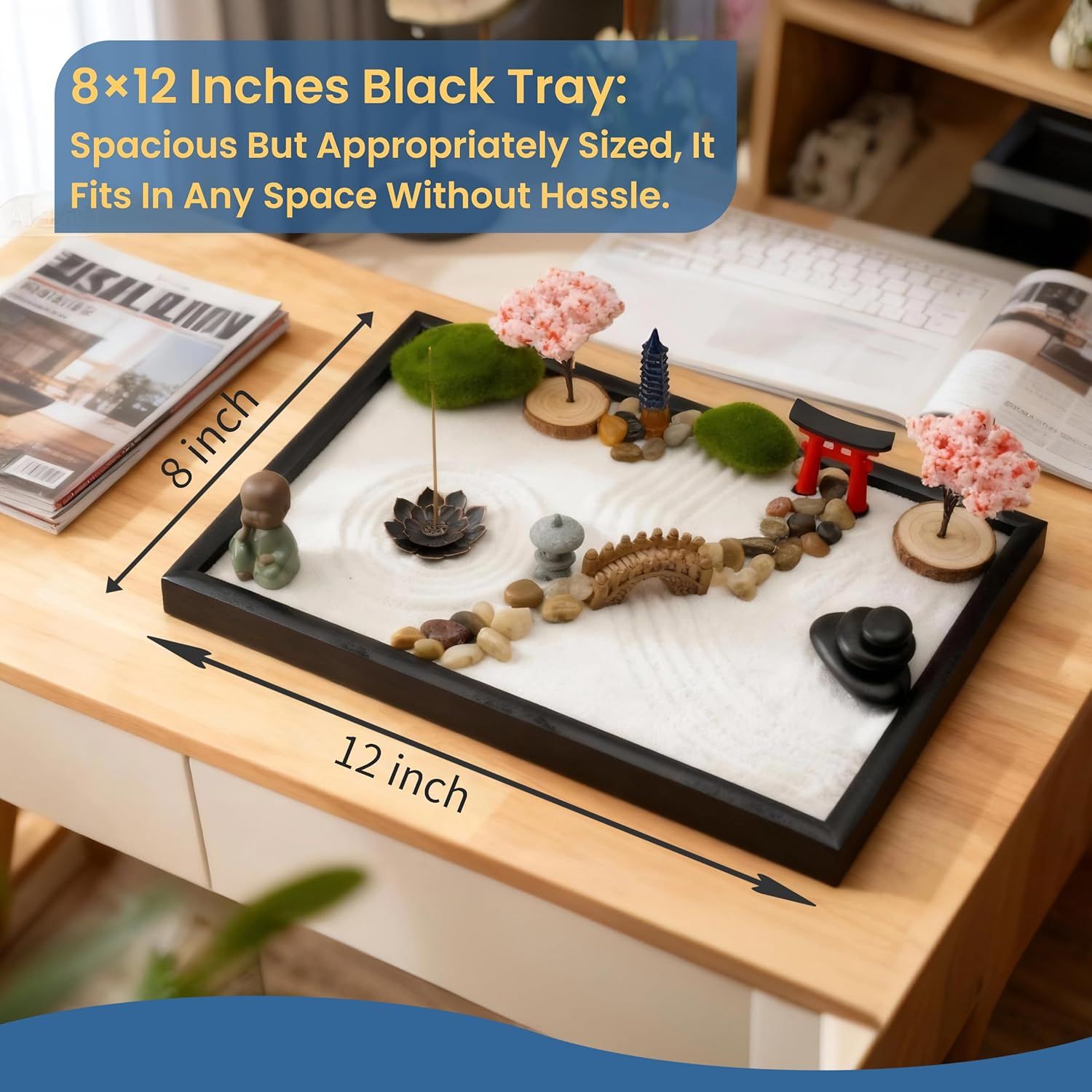 Communicates the exact physical dimensions of the tray (8×12 inches) with visual measurement arrows to help shoppers understand the product's size and…