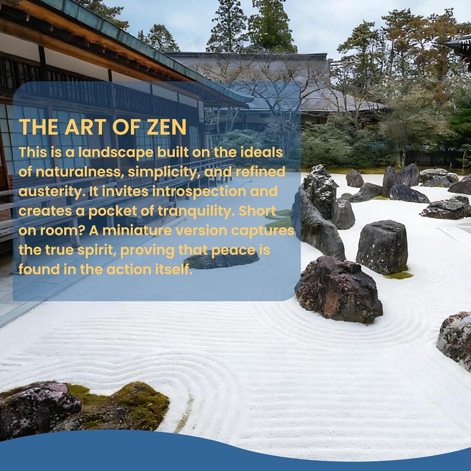 Communicates that the product creates a peaceful, zen-inspired environment even in small spaces, emphasizing the calming benefit and miniature design that…