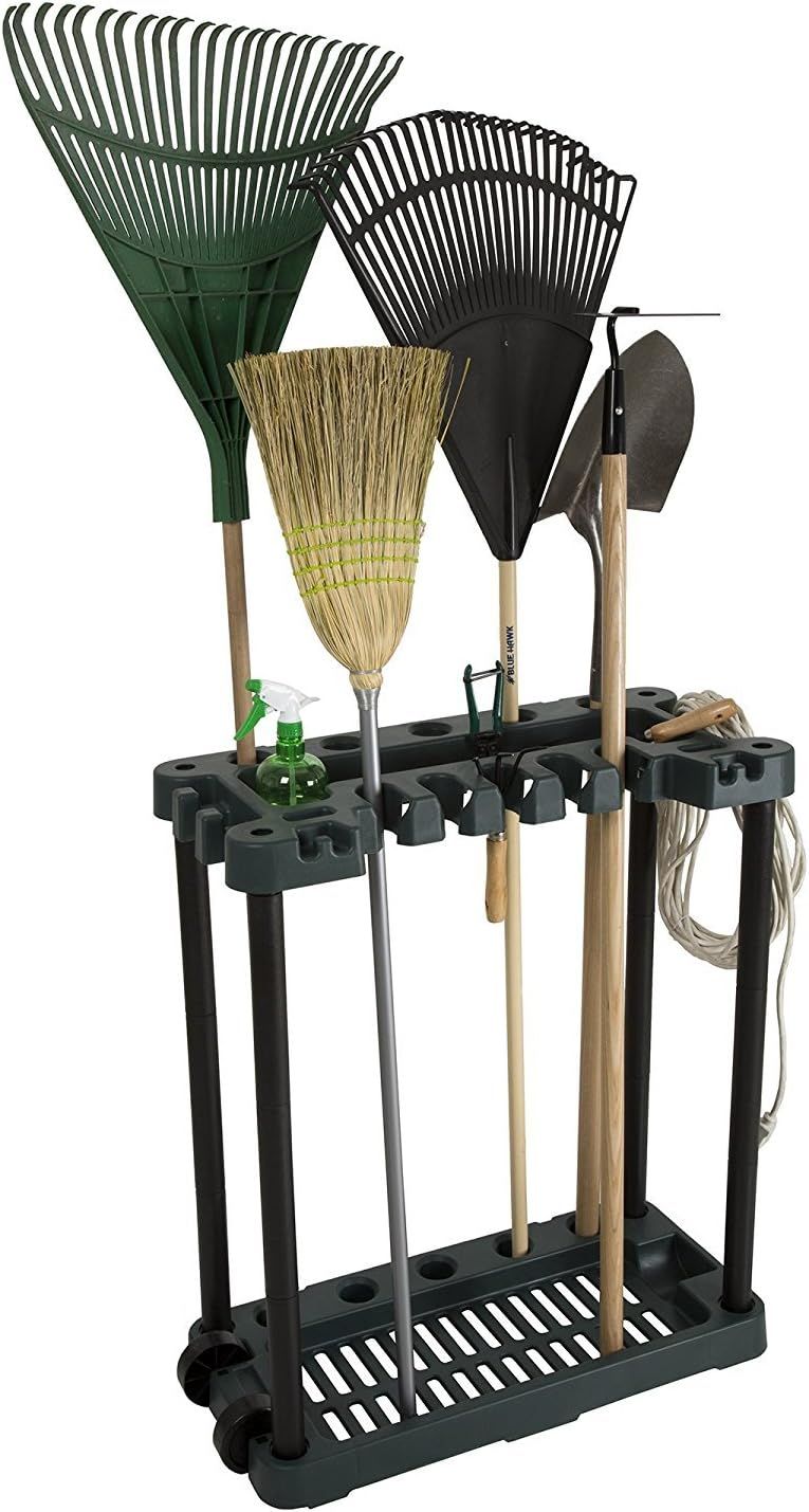 Provides a clean, catalog-style view of the garden tool organizer with tools to show the product clearly without distractions.
