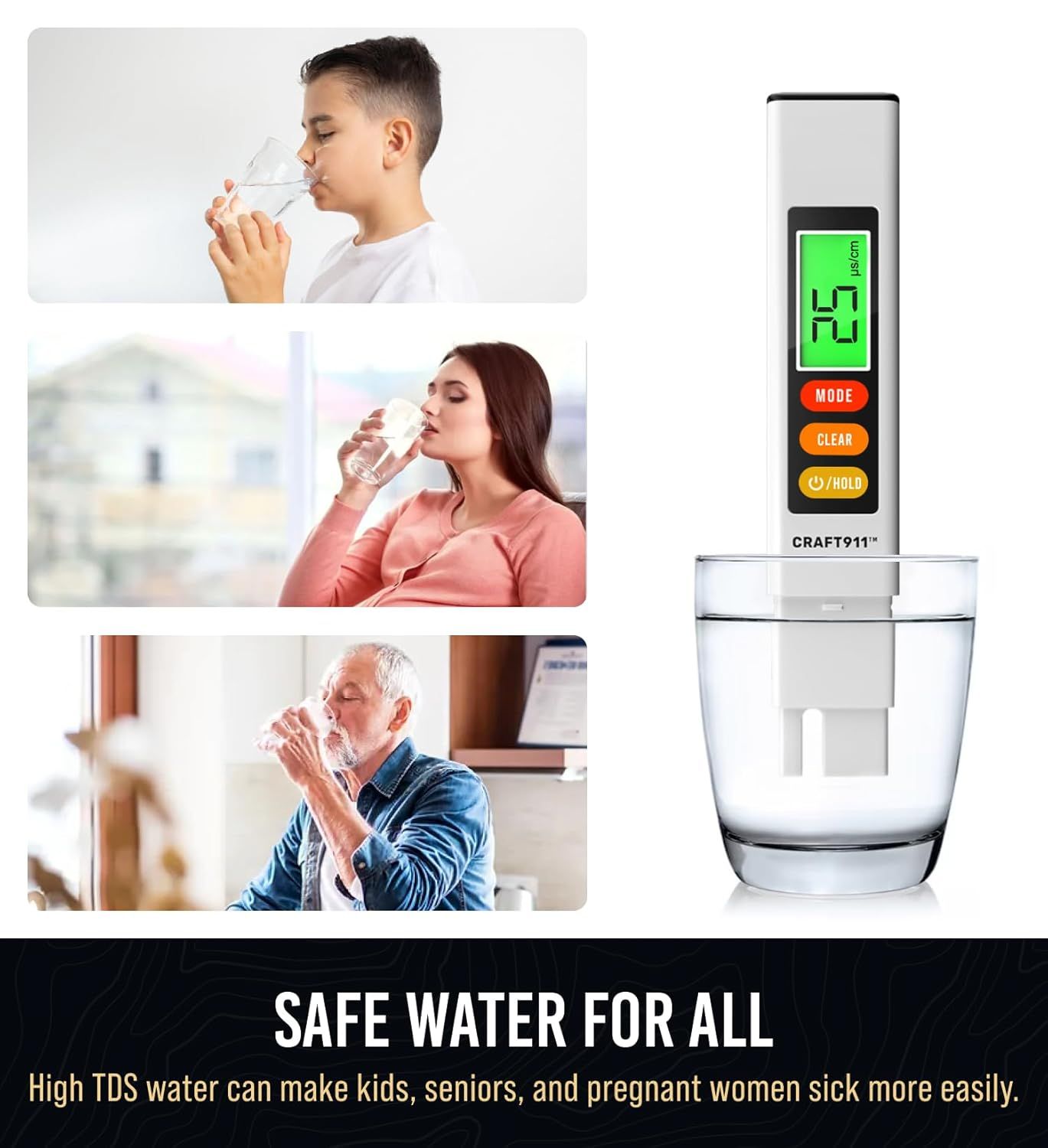 Demonstrates that the water filter provides safe drinking water for vulnerable populations including children, seniors, and pregnant women, reassuring…