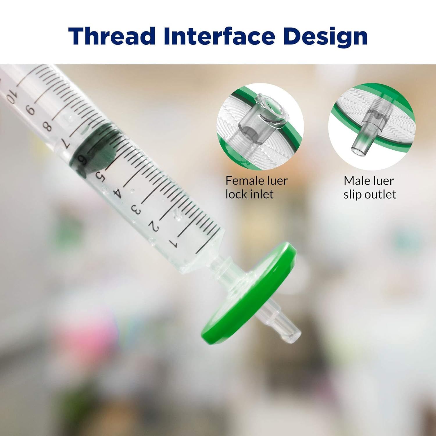 Breaks down the syringe's connection components to help medical professionals or technical buyers understand the specific thread interface design and compatibility features.