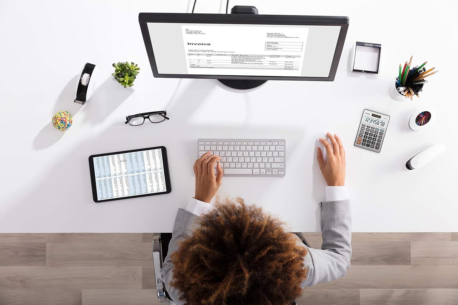 Shows the product in a real-world professional office setting to help shoppers visualize how it fits into their daily work routine.