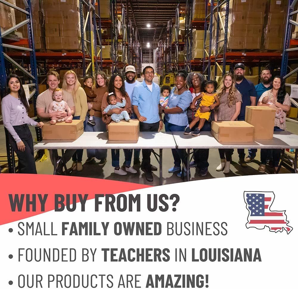 Communicates the brand's identity as a small, family-owned business with local Louisiana roots and teacher founders to build emotional connection and trust with shoppers.