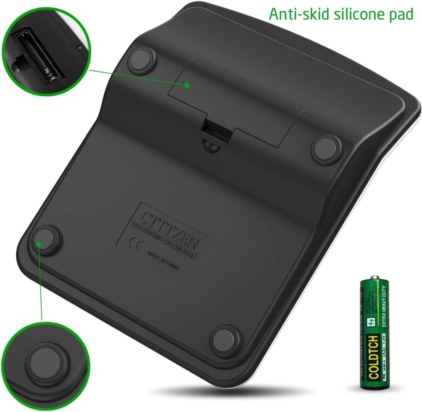 Highlights the physical components of the product's underside, specifically the anti-skid silicone pads and battery compartment, to reassure shoppers about…