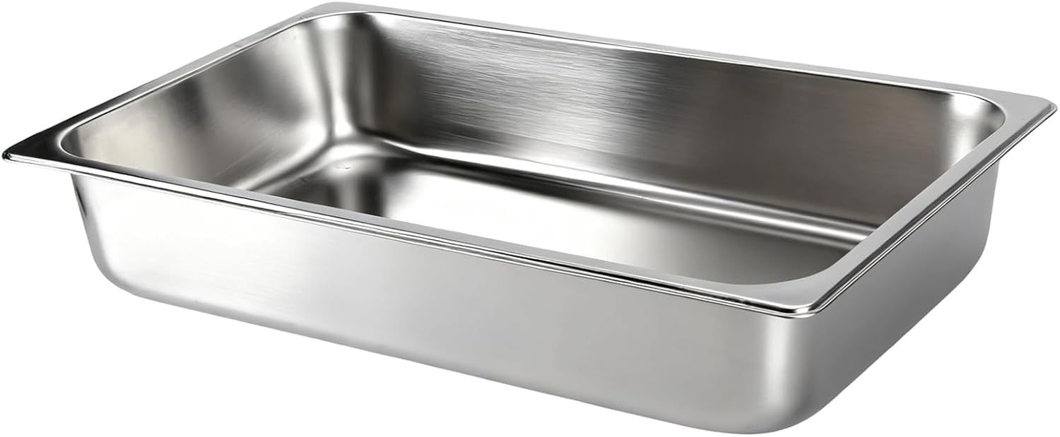 Provides a clear, unobstructed view of the stainless steel pan on a white background for catalog-style presentation.
