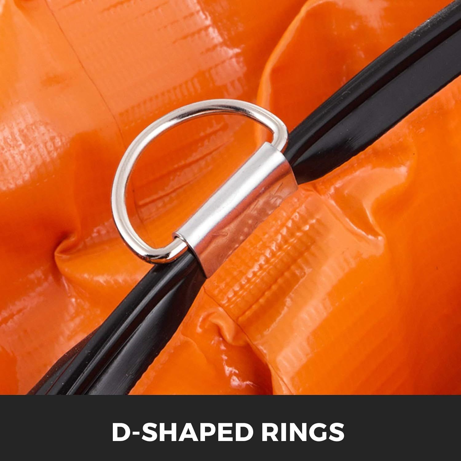 Highlights the D-shaped metal ring attachment point as a key structural component of the product, showing shoppers the secure connection hardware used for fastening or anchoring. Communicates the…