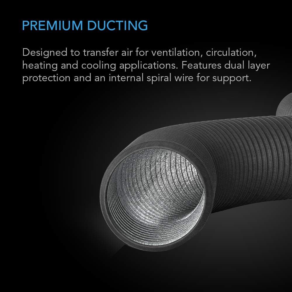 Highlights the internal construction and structural features of the ducting, showing the dual-layer protection and spiral wire reinforcement to communicate…