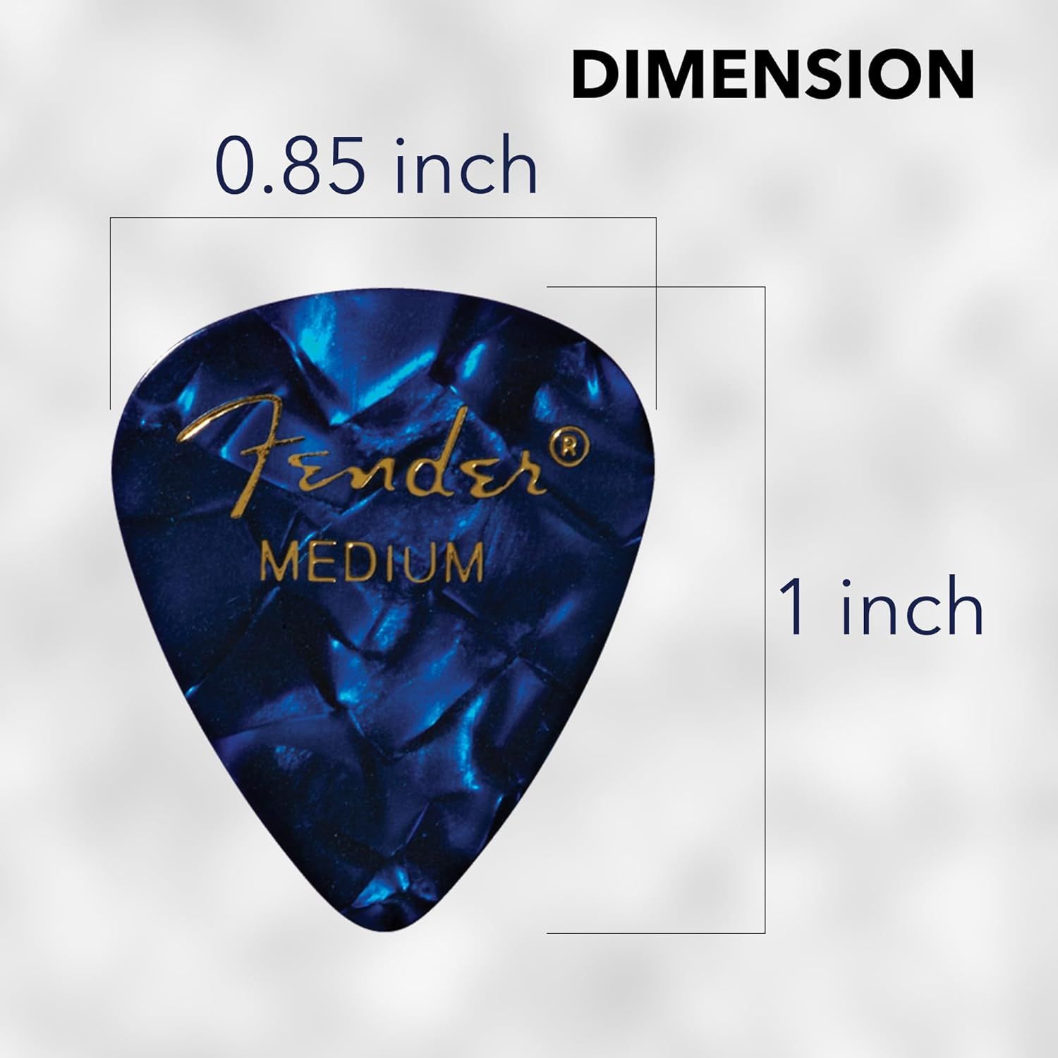 Communicates the exact physical size of the guitar pick (0.85 inch width, 1 inch height) to help shoppers understand the product's dimensions before purchase.
