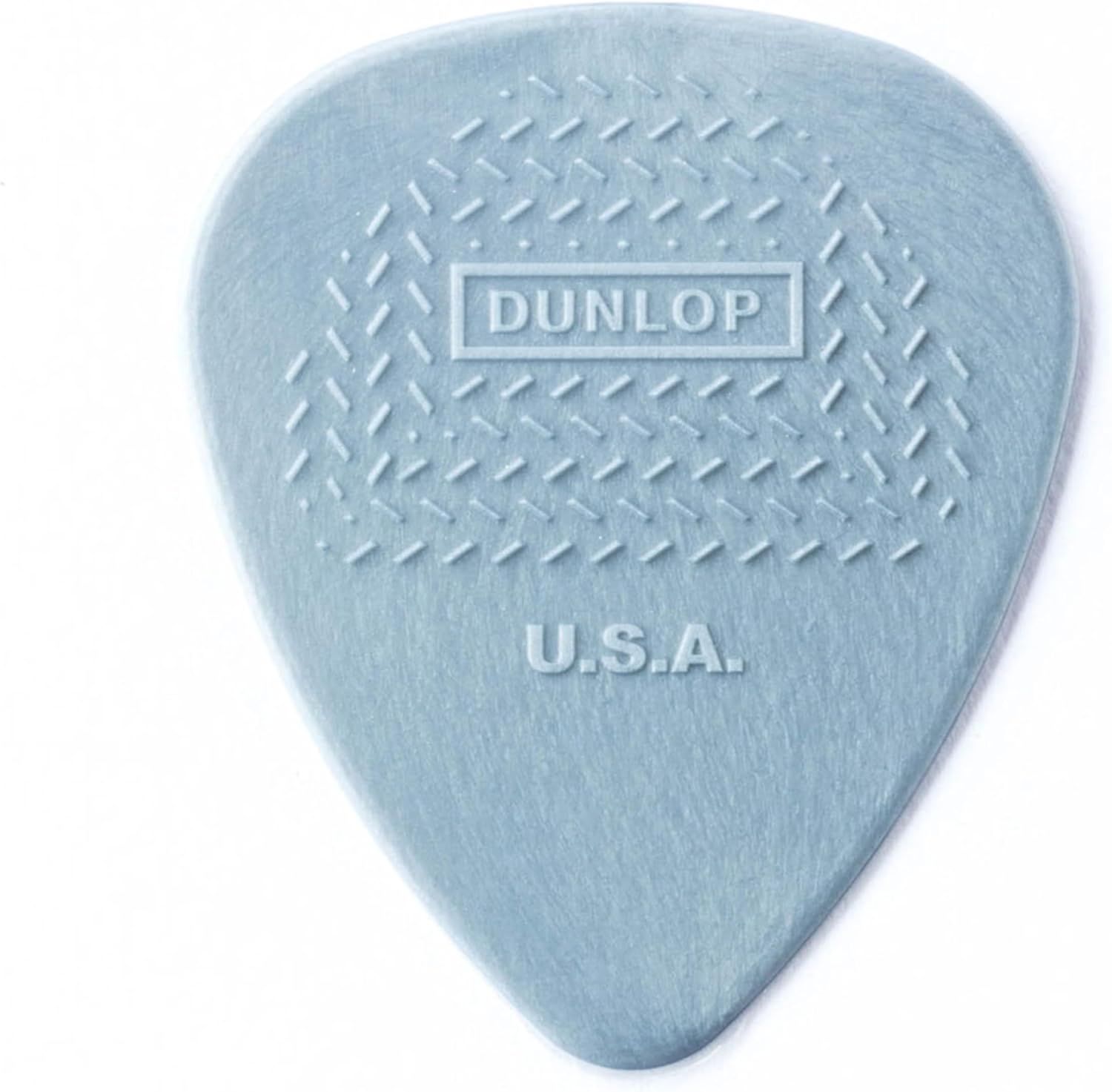 Provides a clean, catalog-style view of the guitar pick showing the brand logo, textured grip pattern, and country of origin marking.