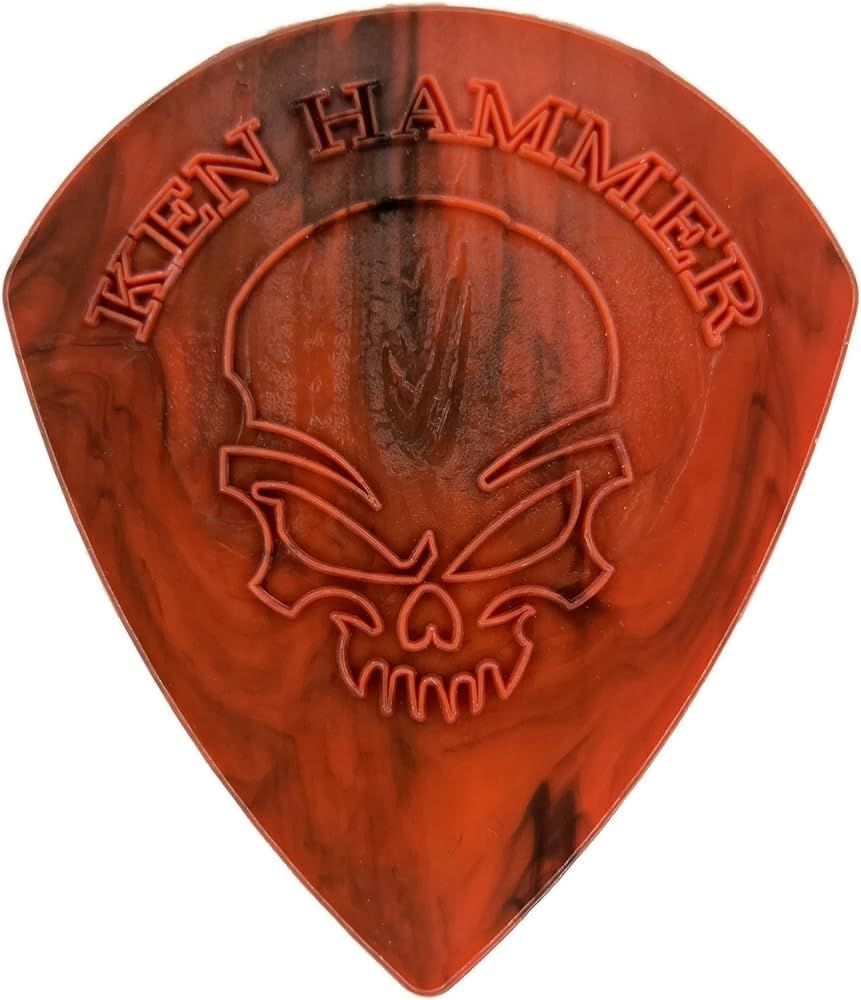 Provides a clean, catalog-style view of the guitar pick showing the brand logo and skull design without distractions.