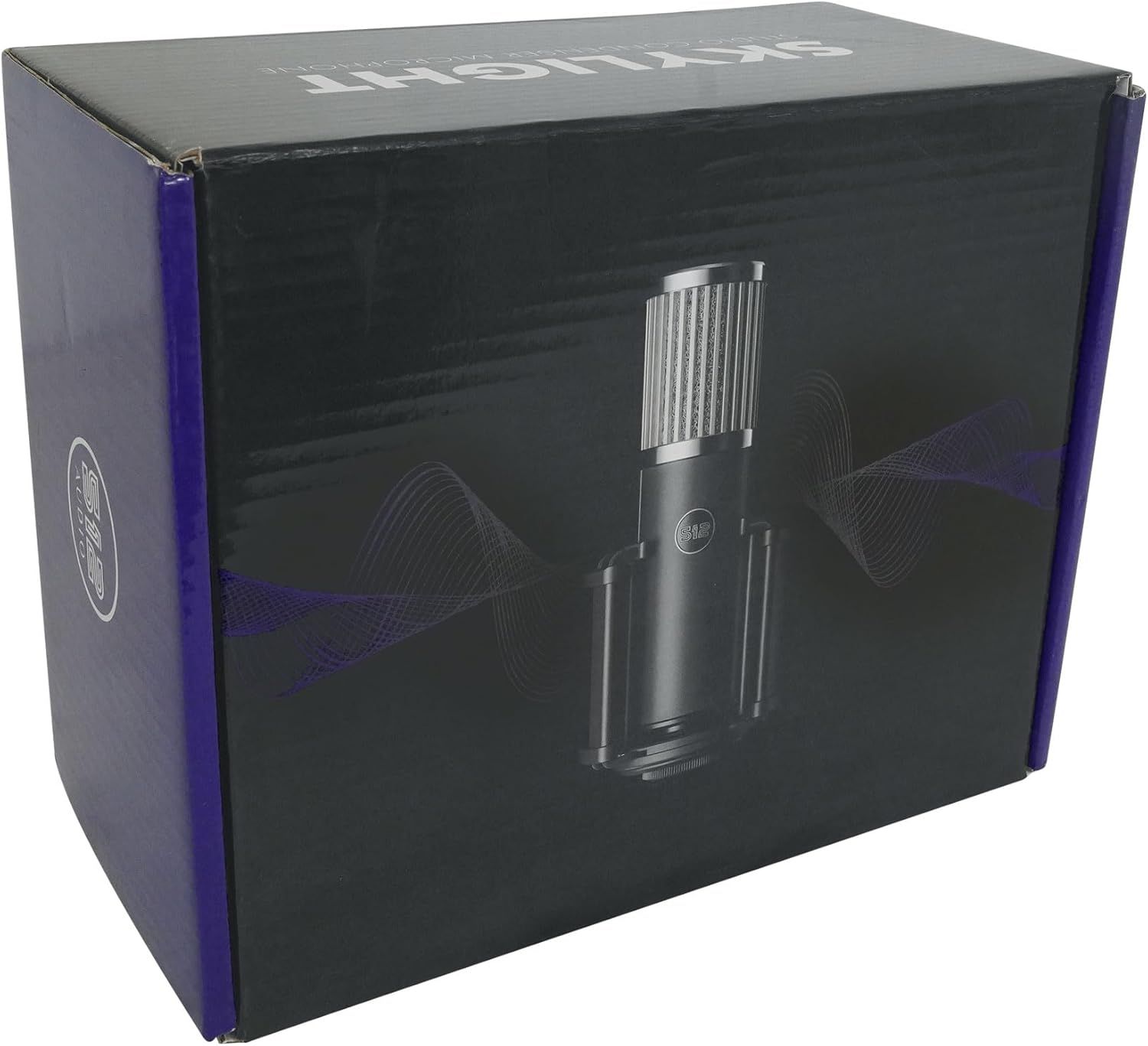 Shows the retail packaging of the microphone product to give shoppers a clear view of what they will receive and how the product is presented.