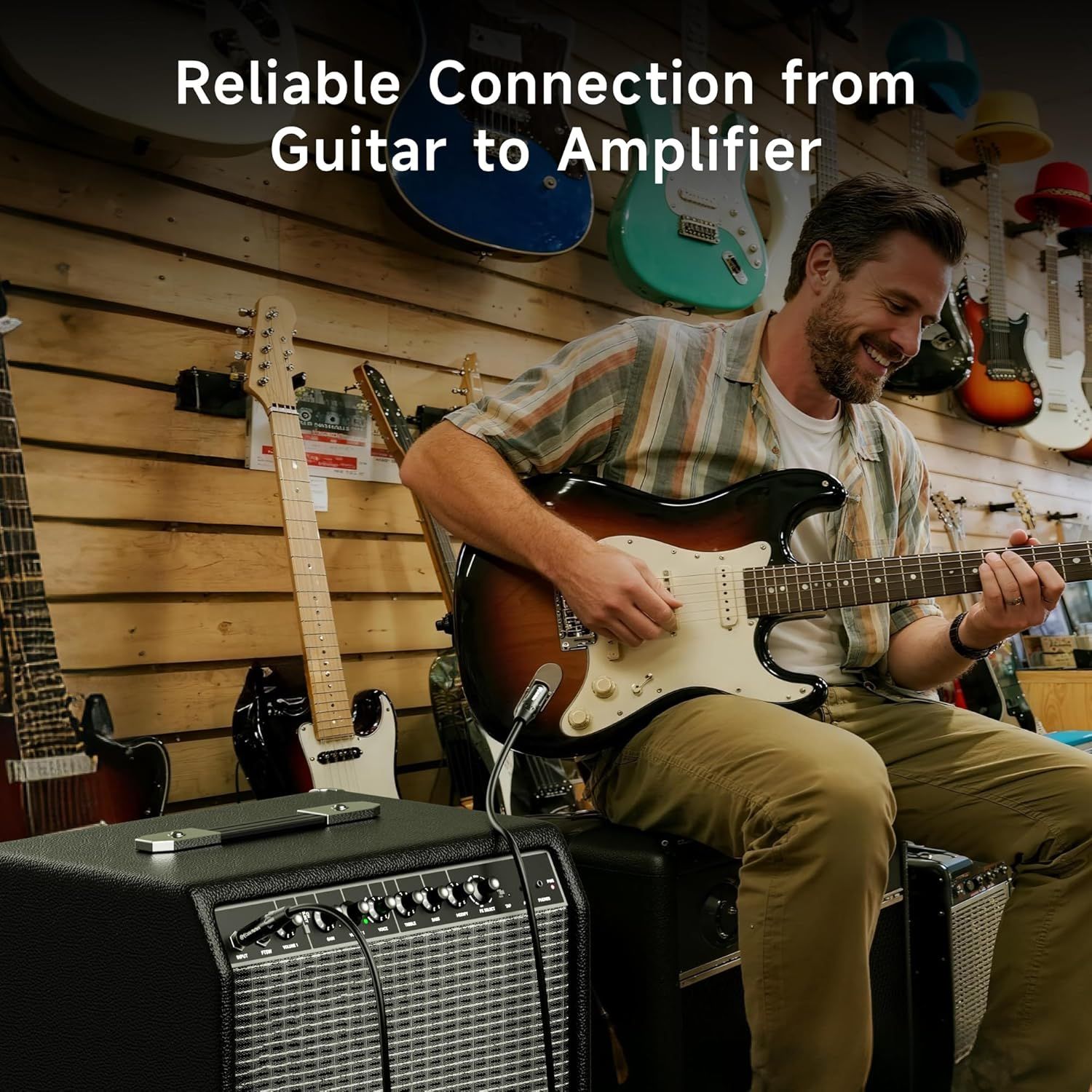 Communicates that the product provides a dependable connection between guitar and amplifier, reassuring musicians of consistent performance.