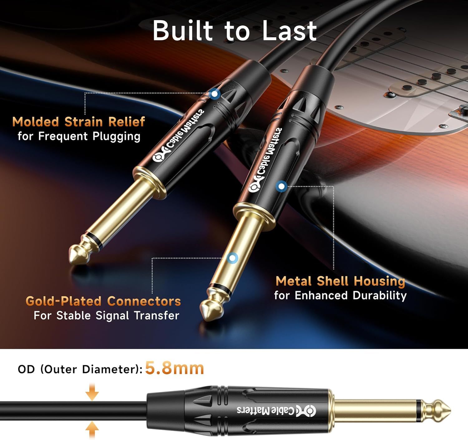 This image breaks down the physical components and construction features of the audio cable to demonstrate its durability and quality, reassuring shoppers…