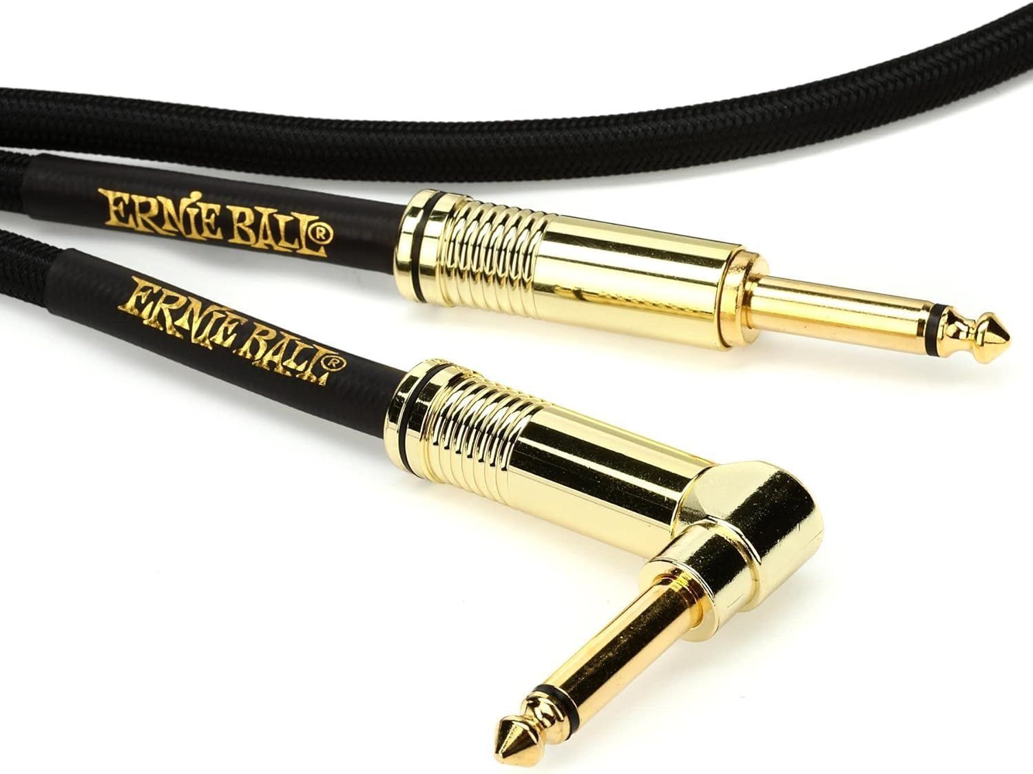 Provides a clean, catalog-style view of the Ernie Ball instrument cable with gold connectors, allowing shoppers to see the product details clearly without…