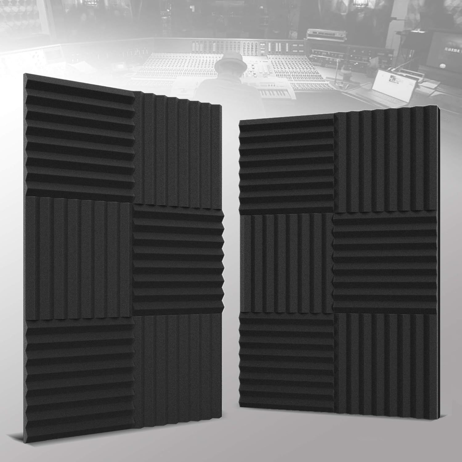 Shows the acoustic foam panels in their intended real-world use case—a professional recording studio—to help shoppers visualize the product in context and…