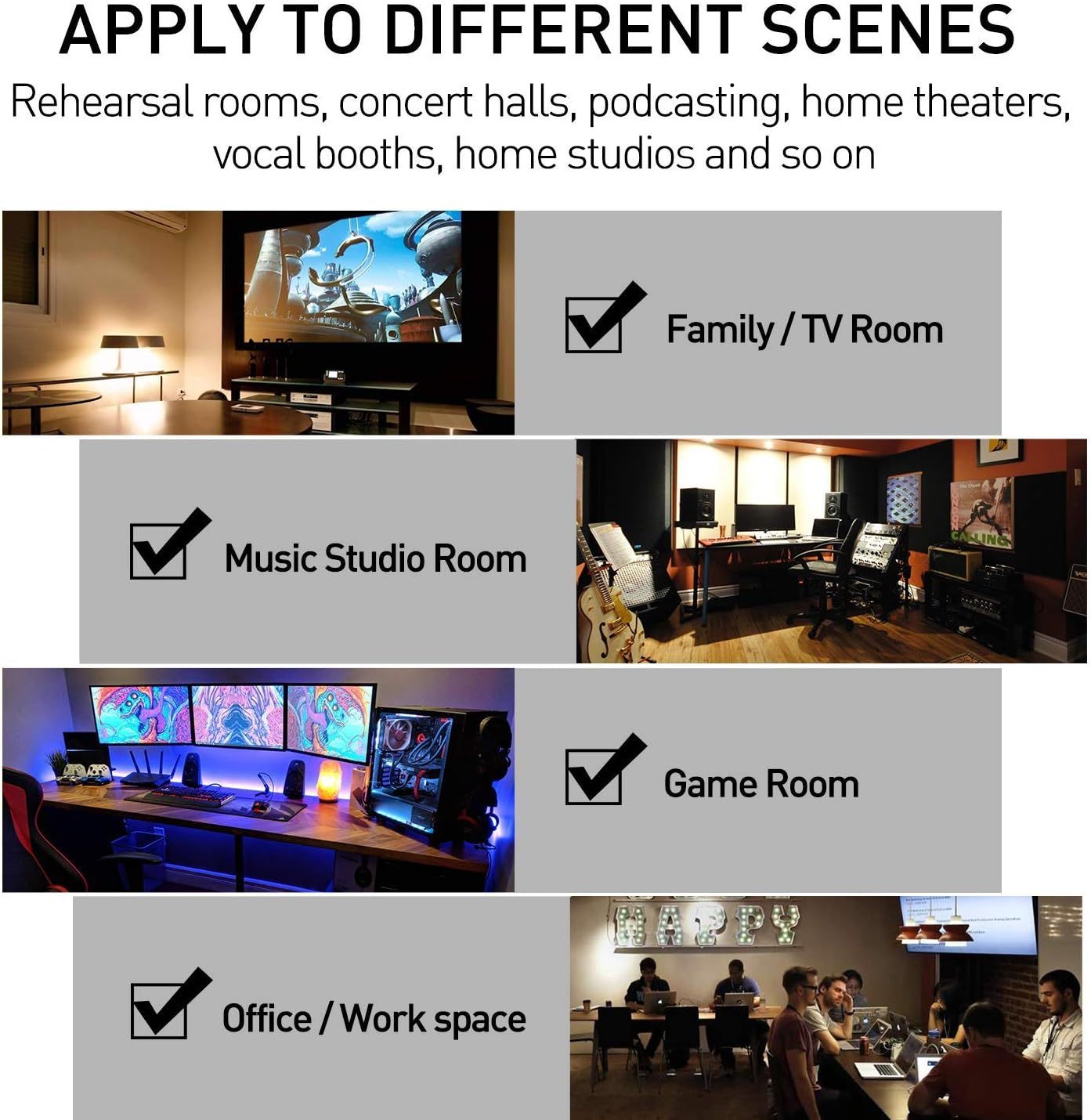 Demonstrates the product's versatility by showing it can be used effectively across multiple different environments and scenarios, from home entertainment to professional music production to gaming…