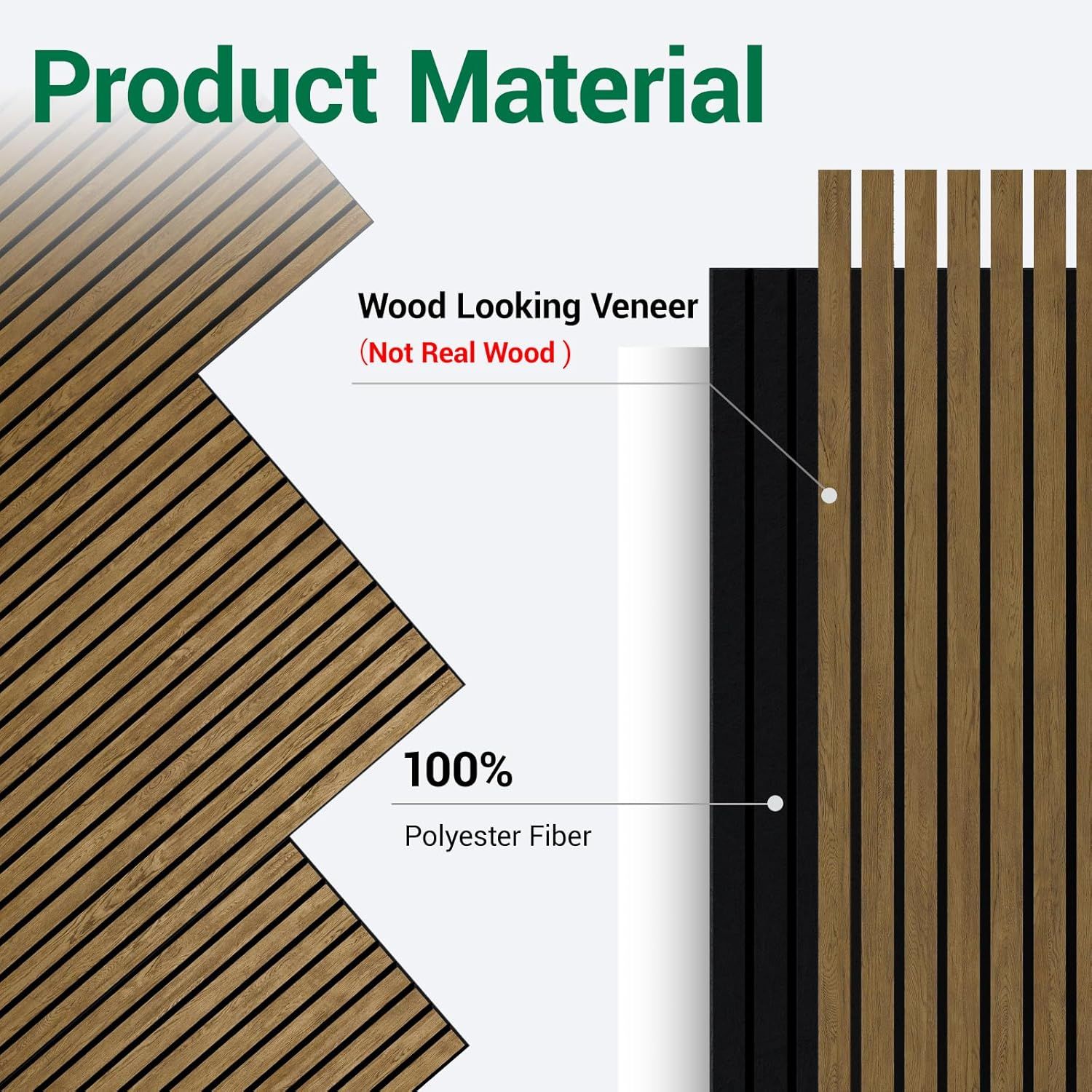 This image breaks down the product's construction to show shoppers what the product is made of—a wood-looking veneer surface over a 100% polyester fiber…