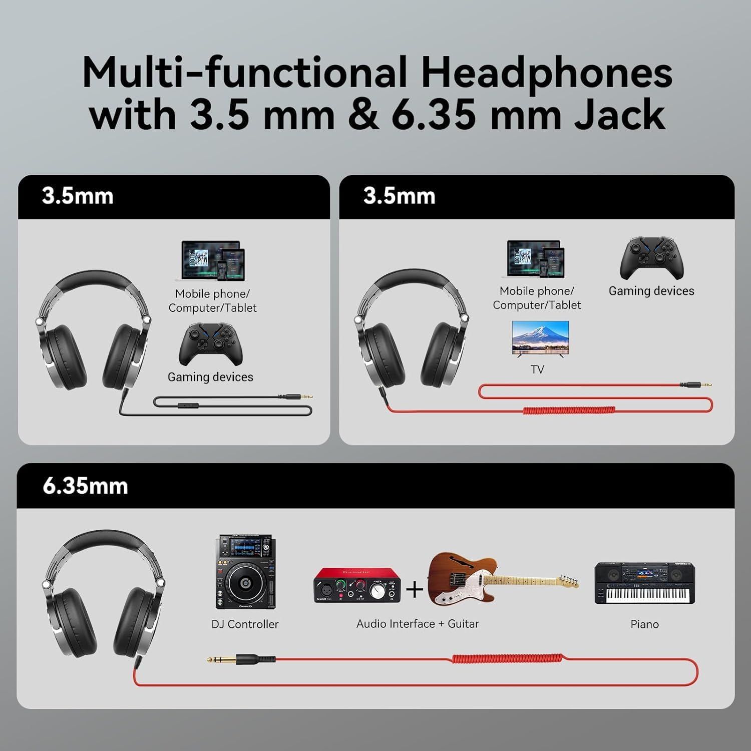 Demonstrates the headphones' versatility by showing multiple use cases across different devices and scenarios, including mobile devices, gaming, TV, DJ…
