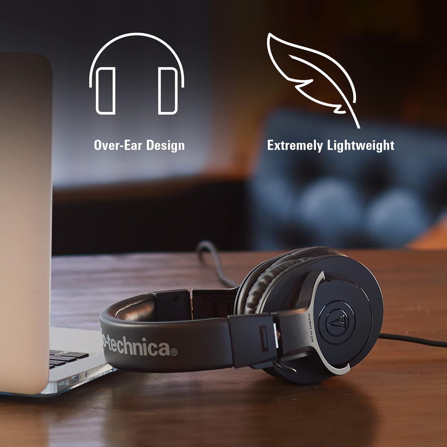 Highlights two distinct product benefits—the over-ear design for comfort and coverage, and the lightweight construction for extended wearability—to reassure…