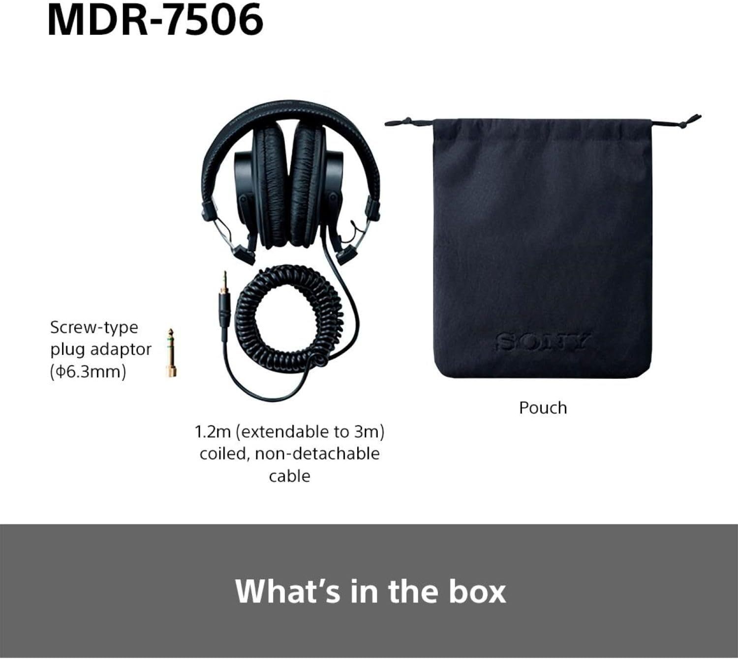 Shows the customer everything included with the headphones purchase: the headphones, coiled cable with plug adaptor, and carrying pouch, providing clarity on…