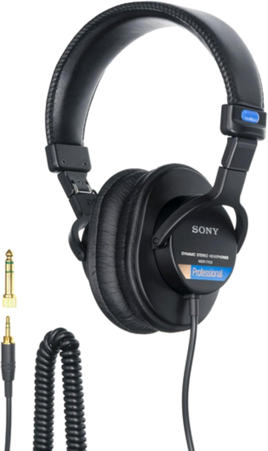 Shows the customer everything included in the package: the Sony professional headphones plus two audio adapter cables (standard and 1/4-inch), reassuring…