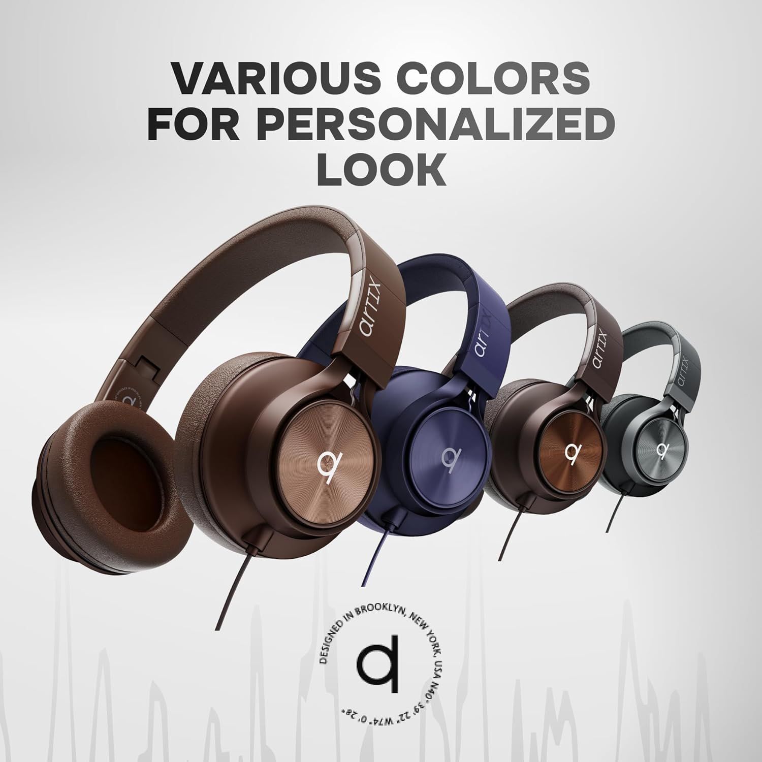 Showcases the brand's product lineup by displaying multiple color options available for the headphones, helping shoppers choose their preferred style and…